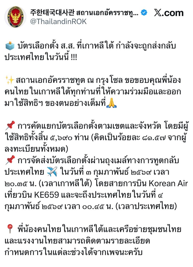 บัตรเลือกตั้ง สส. จากเกาหลีใต้