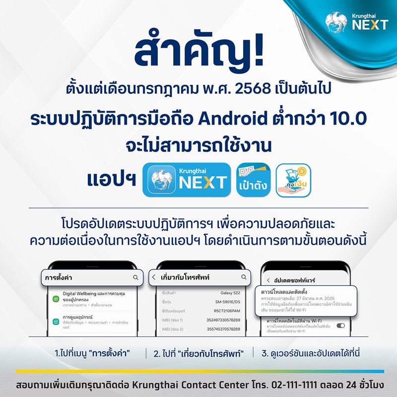 แอปฯ เป๋าตัง Krungthai NEXT กำลังจะใช้ไม่ได้ กรุงไทย แนะให้ทำตามนี้