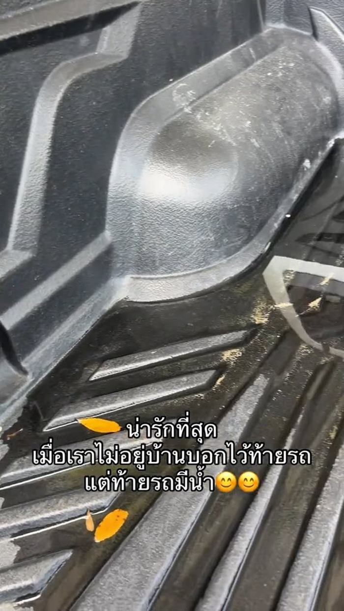 เมื่อพัสดุมาส่ง เผลอบอกให้วางท้ายรถ เพิ่งรู้มีน้ำขังเพียบ