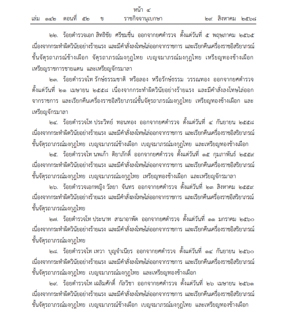 โปรดเกล้าฯ ให้ถอดยศตำรวจและเรียกคืนเครื่องราชอิสริยาภรณ์