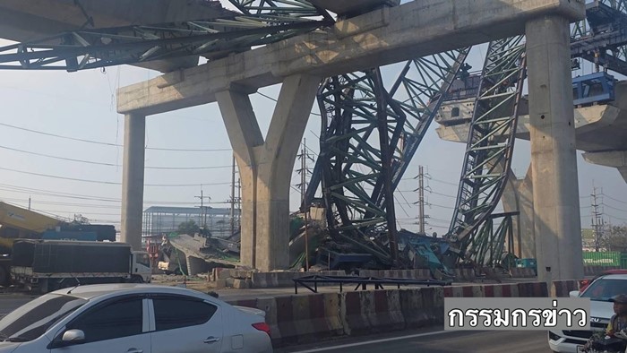  เครนก่อสร้างทางยกระดับถนนพระราม 2 ถล่ม 