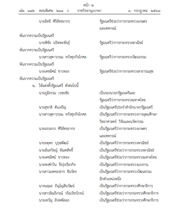 โปรดเกล้าฯ ครม. แพทองธาร 1/2 