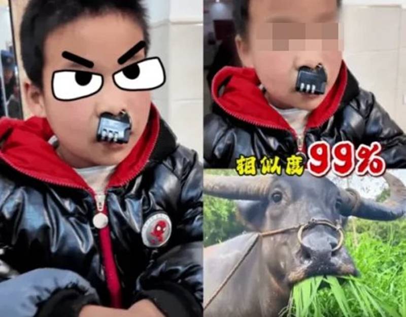 เด็กชายจีนเล่นซน อยากจะแปลงร่างเป็นราชาปีศาจวัวกระทิง