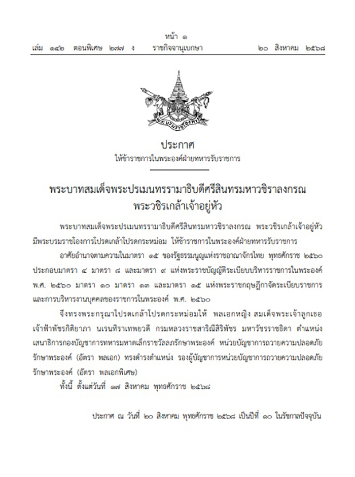 โปรดเกล้า พระองค์ภา ทรงดำรงตำแหน่ง รอง ผบ